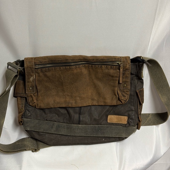 BEDSTU Hawkeye Waxed Canvas Messenger Bag Oil Slick Brown
